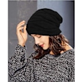 Miniatyrbillede 2 af 5: Lang Slouch Varmt Beanie, Unisex Beanie Hat Kvinder Mænd Vinter Varmt Strikket Huer (Sort)
