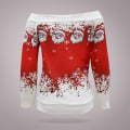 Miniatyrbillede 2 af 5: Kvinders Juletrøje med Off Shoulder Langærmet Trøje Julefleece SweatshirtMRed Red M
