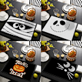 Miniatyrbillede 2 af 5: Happy Halloween Græskar Spooky Halloween Dugunderlag Sæt af 4 Bordunderlag Borddekorationer 12x18 Tommer