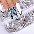 Miniatyrbillede 1 af 5: Neglekunst Rhinestones, Runde Flade Rhinestones til Negle, Håndværk, Skygge Multi Form 3D Glas Krystal Negle Sten Diamanter