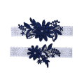 Miniatyrbillede 1 af 3: 2 stk. Blonde Blomster Strømpebånd Bælte Stretch Perle Indlagt Brude Strømpebånd Bryllupsartikler (navy Blå)-liuyue