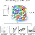 Miniatyrbillede 5 af 5: Indendørs USB Fe-lys 10m 100 LED Kobbertrådstrenglys Vandafvisende Multifarvet RGB Lys 11 Tilstande Med Fjernbetjening Dekoration Til Soveværelse Par