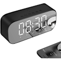 Miniatyrbild 1 av 5: Stereo Trådlös Bluetooth 5.0 Högtalare Bärbar Inbyggd Mikrofon Väckarklocka Perfekt för Resor, Spegelskärm (Svart)