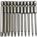 Miniatyrbilde 1 av 5: Sikkerhets Torx Bit 11 deler 1/4 tommers sekskant skaft 3 tommers lengde S2 stål Torx hode skrutrekker drillsett (11 stk 75 mm Torx hode)