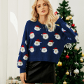 Miniatyrbilde 1 av 5: Julegenser for kvinner med rutete julemotiv, langærmet, juletrær, lett genser Dark Blue S