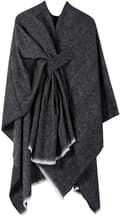 Stickad omlottcape för dam med öppen front, mjuk poncho-kofta i polyester- och akrylblandning för höst och vinter, One Size, mörkgrå
