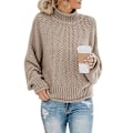 Miniatyrbillede 1 af 3: Dame Turtleneck Oversized Trøjer Batwing Langærmet Trøje Løstsiddende Chunky Knit Jumper Khaki M