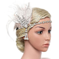 Miniatyrbilde 2 av 5: Art Deco Flapper Blad Bryllups Tiara Perle Hodeplagg Hodebånd Med Fjær Hvit White