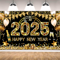 Miniatyrbillede 1 af 5: 2025 Godt Nytår Baggrundsort Sort og Guld Nytårsbaggrund Prom Nytårsfestbanner Nytårsaften Festdekoration