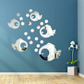 Miniatyrbillede 5 af 5: 3D Fisk og Bobler Akryl Vægsticker Spejl Stickers til Soveværelse Stue Badeværelse Dekoration Sølv