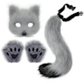 Miniatyrbild 1 av 4: Kattmask, Svans och Tasshandskar Set, Djurdräktskit, Maskeradaccessoarer och Festligt Skoj Grå_RY