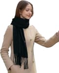 Vinterhalsduk för kvinnor, mjuk imitation av kashmirpolyester, lång bred fransad sjal för höst och vinter, svart, 70 x 200 cm Black