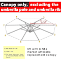 Miniatyrbillede 3 af 5: (Sort) 9ft Udendørs Parasol Udskiftningstop Passer 8 Ribber, Haveparasol Balkon Udendørs Cafe