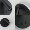 Miniatyrbillede 2 af 5: Led Vægslampe, Sengeborde Læselampe, 12w Led Vægs Læselys, Justerbar Spot 3w + 9w 3000k Varmt Lys Sort (rund Form)