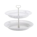 Miniatyrbilde 2 av 4: 1 stk Dobbeltlags Kake Stativ Dessert Display Stativ Stativ Ettermiddagste Snacks Plate Hvit 24.5X24.5CM White 24.5X24.5CM
