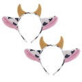 Miniatyrbillede 1 af 3: 2 stk. Fyldte Dyr Ko Print Cowboy Hat Kvæg Pandebånd Ko Ører Ko KostumeM M