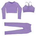 Miniatyrbilde 1 av 3: 1 Sett Yoga Dress Yoga BH Leggings Langarmet Topp Elastisk Svettedrakt For Sport Lilla L Purple L