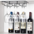 Miniatyrbillede 4 af 4: Vinglashylde - Basisskab Stemware Stativ Hængende Vinglas Holder Til Køkken, Bar, Pub, 1 Styk, Sort
