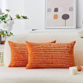 Miniatyrbillede 2 af 5: Lændepudebetræk 2-pak Dekorative Stribede Corduroy Rektangulære Pudebetræk Lange Pudebetræk Til Sofa Brændt Orange 12 x 20 Tommer Burnt Orange 12 x 20 Inch