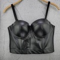 Miniatyrbilde 4 av 5: Lærbustier Kvinners Korsett Topp BH Svart Bryst-innpakket Vest Elastisk Vest All-matchSvart38 85 Black 38 85
