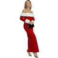 Miniatyrbillede 3 af 4: Kvindes Jul Off Shoulder Langærmet Bodycon Maxi Kjole Bryllup Fest Ballkjole 1XL Rød Red 1XL