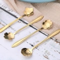 Miniatyrbillede 4 af 4: 4 stk Søde Blomster Te Skeer Dessert Kaffe Skeer Guld