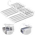 Miniatyrbillede 1 af 5: Buksestativer Pladsbesparende Multifunktionelt Sæt Af 2 Rustfrit Stål Buksestativer Udvidbare Foldbare Multi Hængere Magic Hanger Organizer Garderobe