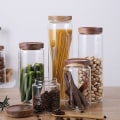 Miniatyrbillede 4 af 4: 2x 400 Ml Glasbeholdere med Trælåg, Lufttætte Opbevaringsglas til Køkken, Madbeholdere, Korn, Te B