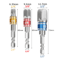 Miniatyrbillede 2 af 5: Sokkeladapter til slagboremaskine, 3 krom-vanadium adaptere 1/4\", 1/2\", 3/8\" Elektrisk boremaskine adapter sæt firkantet chuck (Farve)