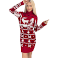 Miniatyrbild 1 av 3: Dam Jul Crew/Hög Hals Bodycon Jumper Jul Mini Stickad Klänning M Röd-Hög Hals Red-High Neck M