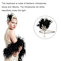 Pikkukuva 4 / 5: Art Deco Flapper Lehti Hääkruunu Helmi Pääpanta Päänauha Musta Black