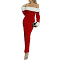 Miniatyrbillede 1 af 4: Kvindes Jul Off Shoulder Langærmet Bodycon Maxi Kjole Bryllup Fest Ballkjole 1XL Rød Red 1XL
