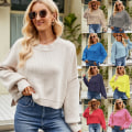 Miniatyrbilde 3 av 3: Høst- og vintergenser for kvinner, avslappet, lang ermet, rund hals, løs, grovstrikket, jumper, topp, bluse Light blue L