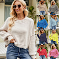 Pikkukuva 3 / 3: Naisten Pyöreäkauluksinen Lepakkohihainen Pitkähihainen Neulepaita Syksy Ylisuuri Rib-Neule Sivuhaara Pullover Top Purple stripe XL