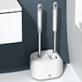 Miniatyrbillede 2 af 4: Toiletbørste og børste sæt, 2 i 1 toiletbørster og holder til badeværelsesrengøring, silikone toiletbørste og holder til vægmontering