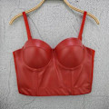Miniatyrbillede 4 af 5: Læder Bustier Kvinders Korset Top BH Sort Bryst-indpakket Vest Elastisk Vest All-match 40 90Rød 40 90 Red