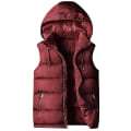 Miniatyrbillede 1 af 5: Mænds Vatteret Vest Slim Fit Ærmeløs Jakke Aftagelig Hætte Veste MWine Rød Wine Red M