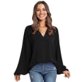 Miniatyrbillede 1 af 5: Kvinders Skjorter Lange Lanternærme V-hals Design Sense Niche Høj kvalitet Løse Toppe XL Sort Black XL