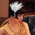 Miniatyrbild 3 av 5: Art Deco Flapper Löv Bröllop Brud Tiara Pärla Huvudbonad Hårband Med Fjädrar Vit White