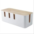 Miniatyrbilde 1 av 5: Rektangulær kabeloppbevaringsboks med trelokk, kabeldeksel for datamaskin TV, strømbrett, lader og USB-hubsystem, 30,3 * 12,4 * 11,6 cm