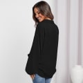 Miniatyrbilde 3 av 5: Kvinner Skjorter Lang Lantern Erme V-hals Design Sense Niche Høy kvalitet Løse Topper Svart Black S