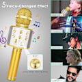 Miniatyrbild 4 av 5: Trådlös Bluetooth Karaoke Mikrofon för Barn, 5-i-1 Bärbar Handhållen Karaoke Mikrofonhögtalare Spelare Recorder (Guld)
