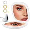 Miniatyrbillede 4 af 5: /Ryi/ Kompakt Spejl med 3X Forstørrelse Bærbart Lommespejl Dobbeltsidet LED-Lampe Makeup Spejl USB-C Genopladeligt Rejsespejl (Sort)