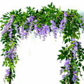 Pikkukuva 5 / 5: Violetti-punainen 5-osainen keinotekoinen wisteria-kukkaköynnös, yhteensä 5 osaa 10 metriä keinotekoinen riippuva wisteria-köynnös silkki-kukka