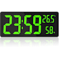 Miniatyrbild 1 av 5: RY-Stor digital väggklocka, stor digital väggklocka med temperatur och luftfuktighet, digital väggklocka med LED-siffror för sovrum, kontor, tydlig R