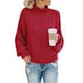 Miniatyrbillede 1 af 3: Dame Turtleneck Oversized Trøjer Batwing Langærmet Trøje Løstsiddende Chunky Knit Jumper Wine red M