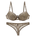 Miniatyrbillede 1 af 4: Kvinders Lingeri Stropper Sexy Blonderi Bh Sæt Gennemsigtig Lingeri Underbukser 85c (Khaki)Kaki85C Kaki 85C