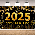 Miniatyrbild 5 av 5: Gott Nytt År 2025 Banner Bakgrund, Nyårsafton Stor Banner Fest Dekorationer Tillbehör, Semester Skylt Poster Bakgrund Dekor