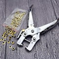 Miniatyrbillede 3 af 4: Øjetang, 155 mm øjepresse, 100 stk. 4,5 mm øjer, til stoffer, tøj, sko, tasker og håndværk, sølv