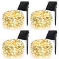 Miniatyrbillede 1 af 5: 100 LED Solcelle-Lysstreng 4 Pak, 12m Julelysstreng 8 Tilstande Solcelle-Lysstreng Dekoration Til Udendørs Have Bryllup Og Fest (Varmt Hvidt